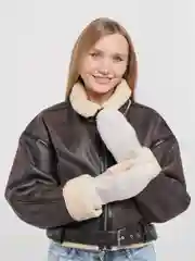 Светло-бежевый женские варежки с мехом