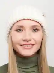 Белый вязаная женская объемная шапка ВАРШАВА, зимняя бини