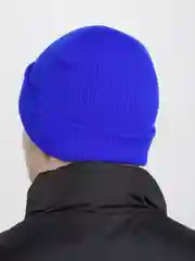 Синий шапка вязанная двухслойная женская/мужская