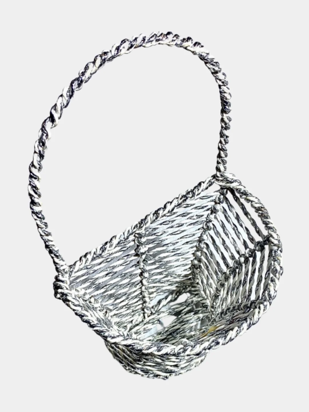 Корзина плетеная серебряной нитью, с декором, 21*10,5*8 см