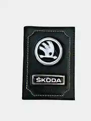 Черный обложка для автодокументов SKODA из натуральной кожи/бумажник