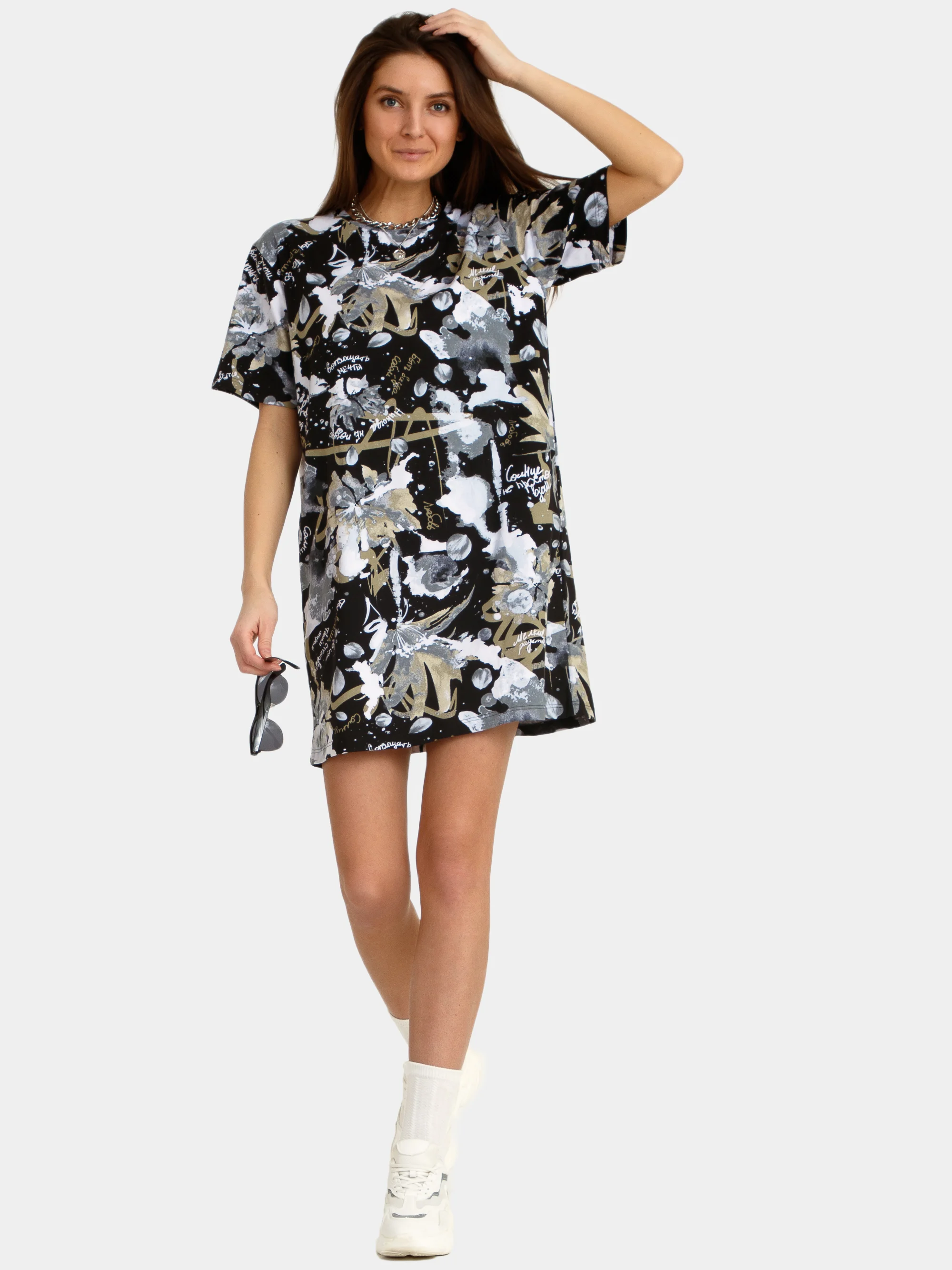 Хром платье-футболка Oversize, короткая туника, большие размеры 42-60