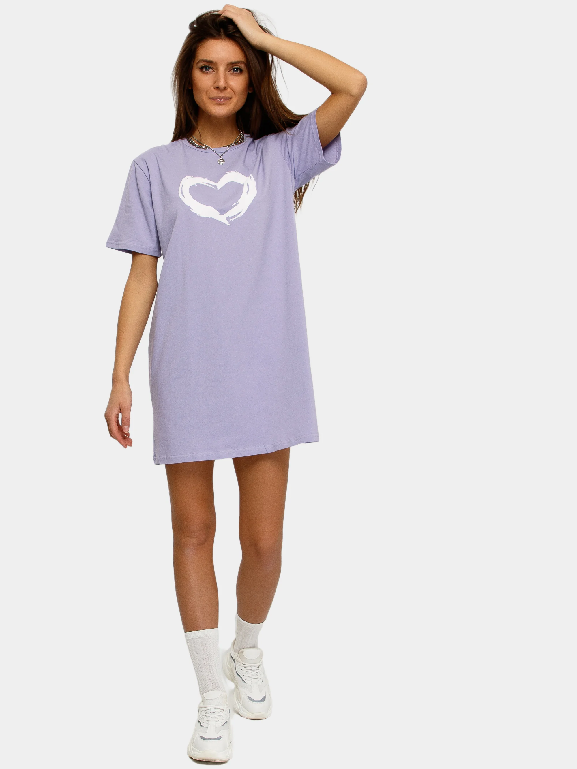 Сиреневый платье-футболка Oversize с принтом, короткое