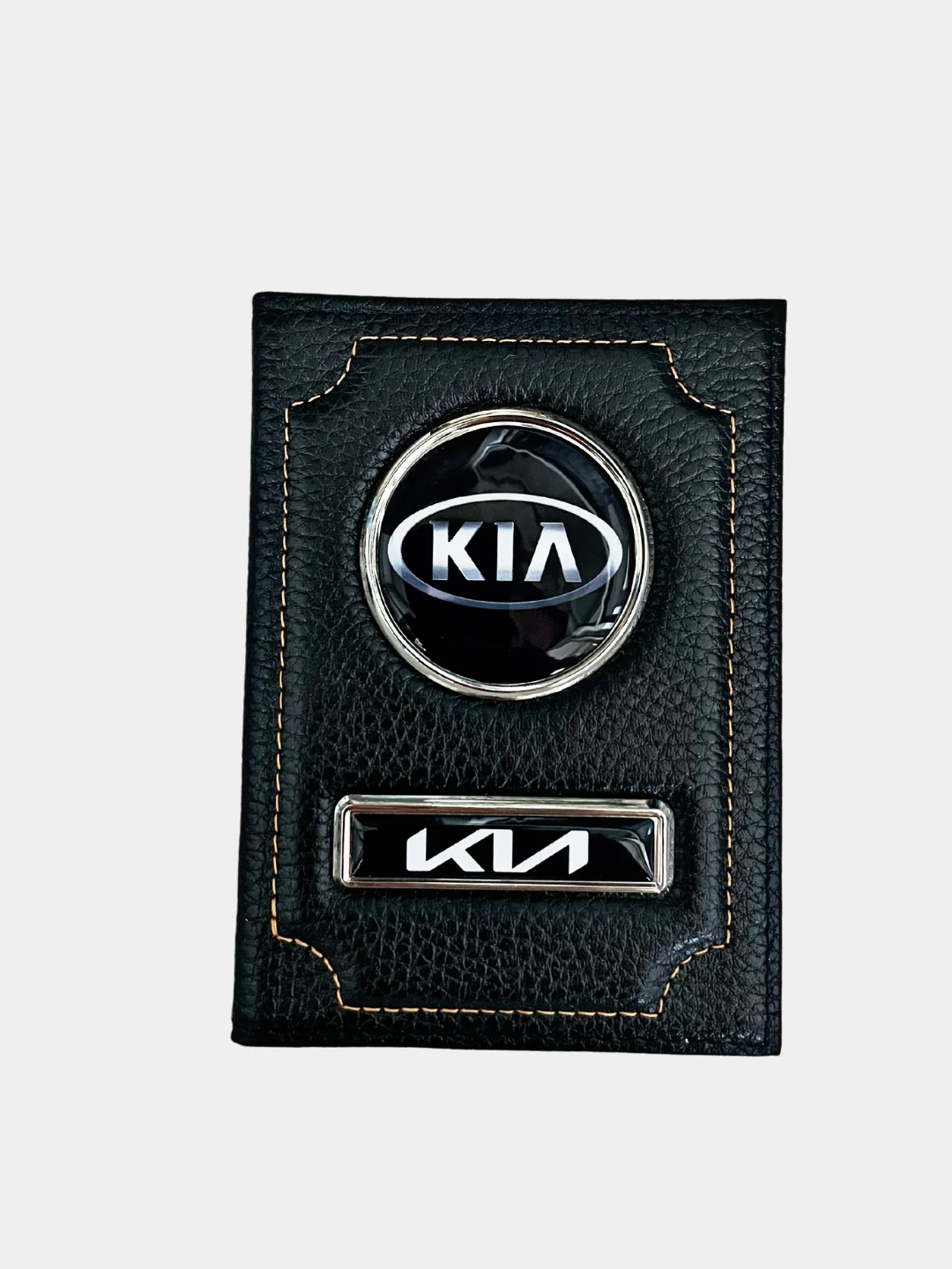 Черный обложка для автодокументов KIA из натуральной кожи/бумажник