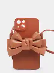 Коричневый чехол для iPhone 13 "Сумочка Бантик"
