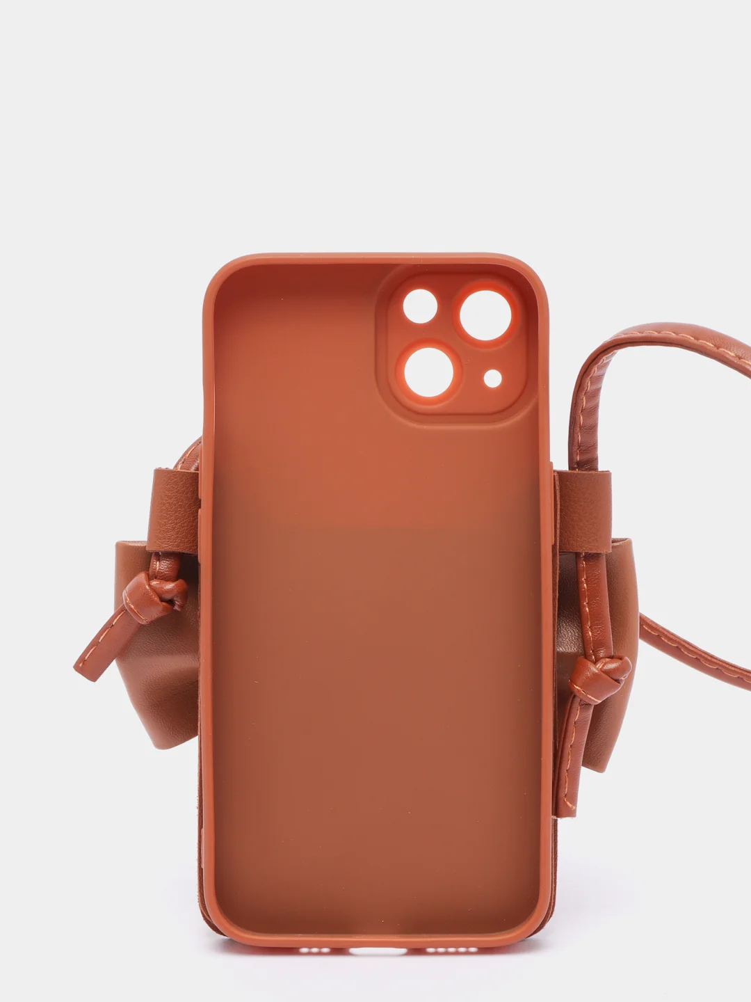 Коричневый чехол для iPhone 13 "Сумочка Бантик"