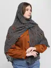 Серый шаль из пряжи ангора, ручная работа