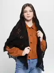 Черный шаль из пряжи ангора, ручная работа