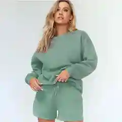 Зелёный хаки костюм спортивный женский летний, oversize с шортами