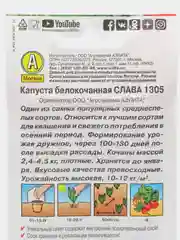 Зеленый семена Капуста белокочанная "Слава 1305" для квашения и свежего потребления
