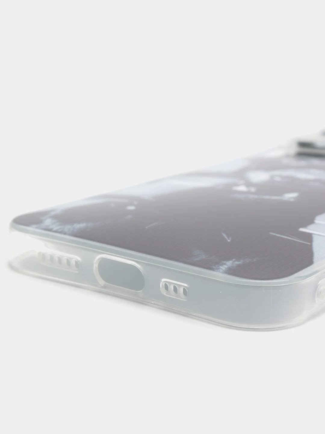 Серый силиконовый чехол на iPhone 13 / Айфон 13 прозрачный, с рисунком, защита камеры