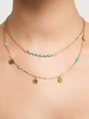 Двойная цепочка на шею с подвесками / колье с бирюзовыми бусинами