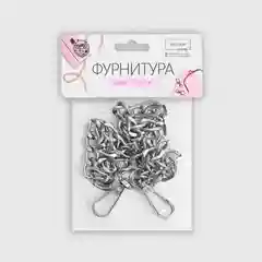 Цепочка для сумки, плоская, с карабинами, 9 х 14 мм, 60 см, цвет серебряный