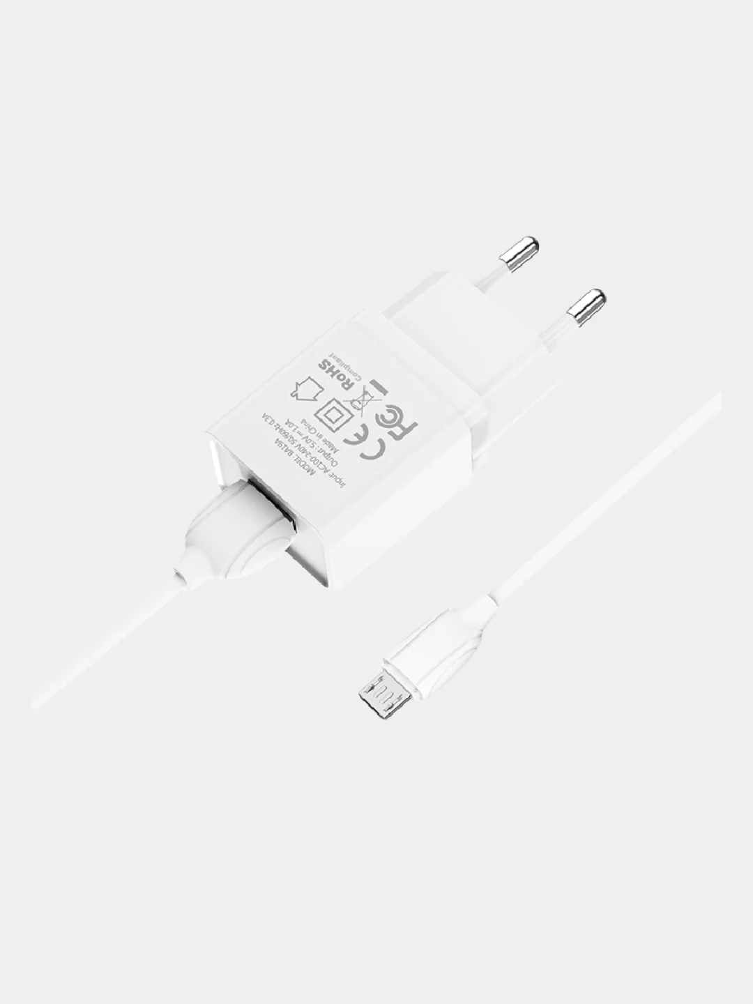 Белый сетевое зарядное устройство для micro-USB, 1USB, 1A, Borofone BA19A, компактная зарядка