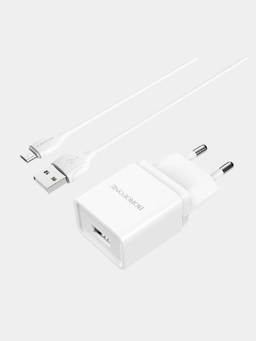 Белый сетевое зарядное устройство для micro-USB, 1USB, 1A, Borofone BA19A, компактная зарядка