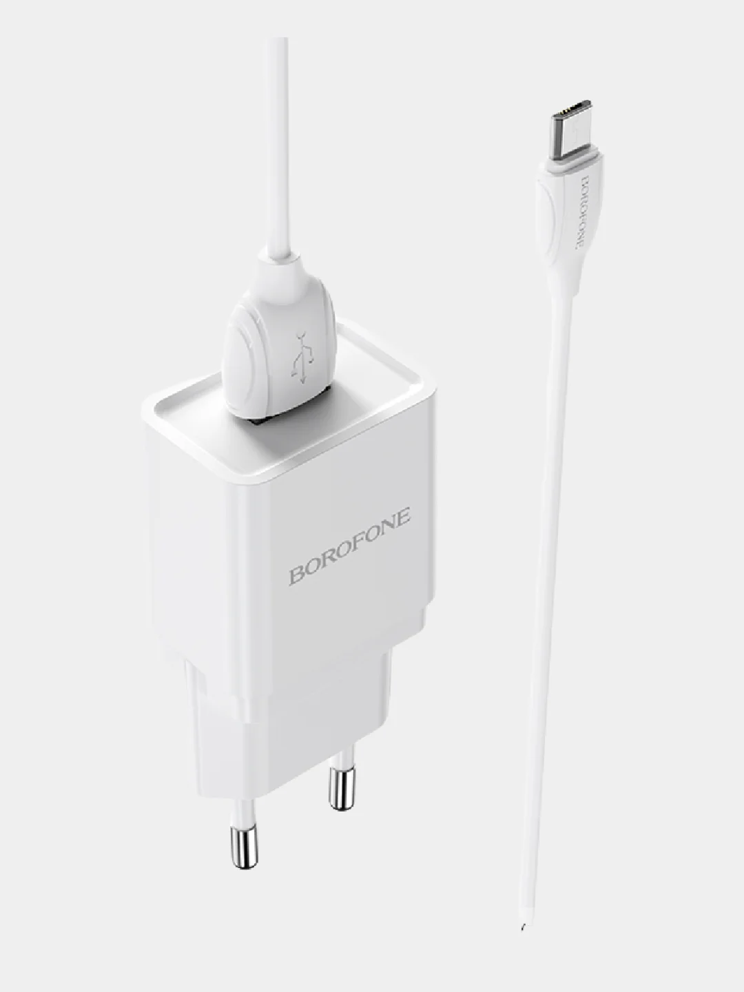 Белый сетевое зарядное устройство для micro-USB, 1USB, 1A, Borofone BA19A, компактная зарядка
