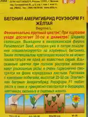 Семена цветов Бегония "Америгибрид Роузформ F1", желтая, 5 штук