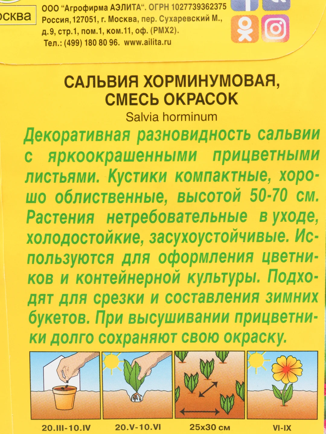 Семена цветов Сальвия Хорминумовая смесь окрасок, 0,3 г