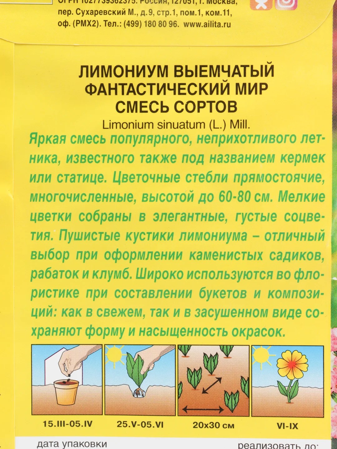 Семена цветов Кермек лимониум "Фантастический мир", смесь окрасок, О, 0.1 г