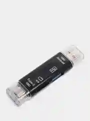 Черный картридер OTG 5 в 1, с портом USB Type-C и Micro USB