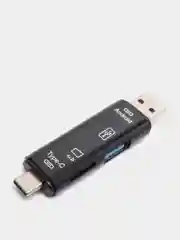 Черный картридер OTG 5 в 1, с портом USB Type-C и Micro USB