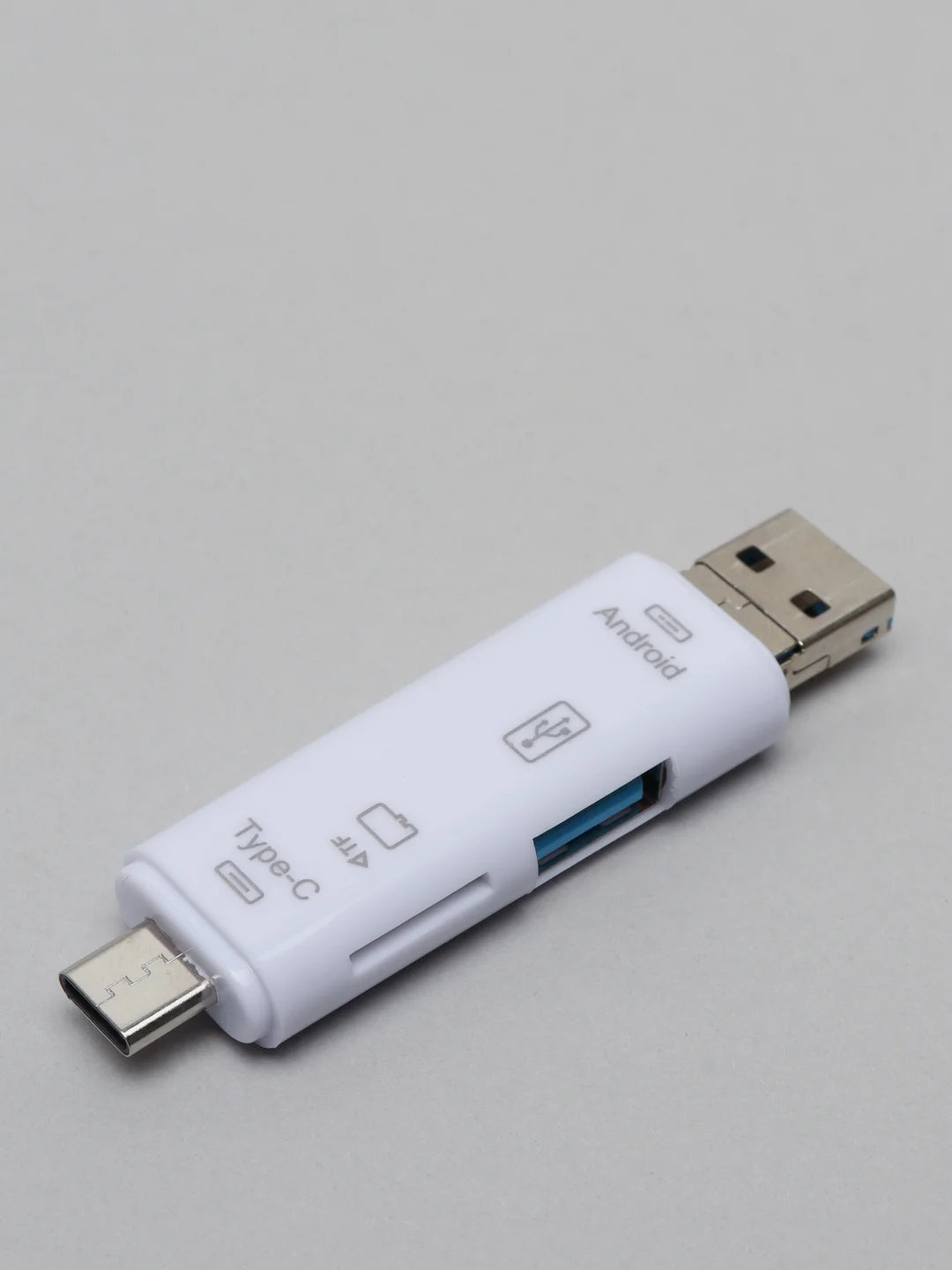 Белый картридер OTG 5 в 1, с портом USB Type-C и Micro USB
