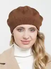 Бежевый берет ажурный Аглая, женская шапка бини