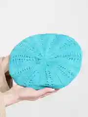 Лазурный берет ажурный Аглая, женская шапка бини