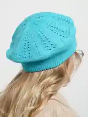 Лазурный берет ажурный Аглая, женская шапка бини