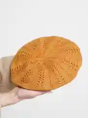 Горчичный берет ажурный Аглая, женская шапка бини