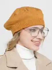 Горчичный берет ажурный Аглая, женская шапка бини