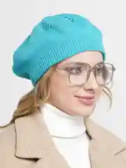 Лазурный берет ажурный Аглая, женская шапка бини