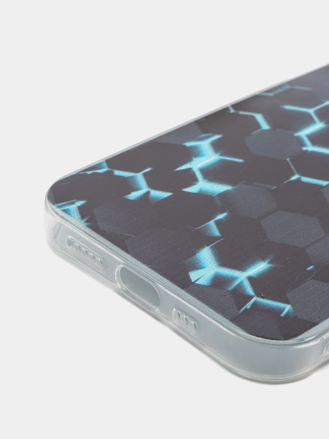 Бирюзовый силиконовый чехол на iPhone 13 / Айфон 13 прозрачный, с рисунком, защита камеры