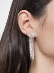 Серебряный серьги со стразами, длинные, блестящие