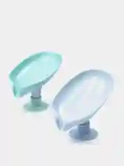 Бирюзовый мыльница со сливом на присоске Лепесток (со стоком воды)