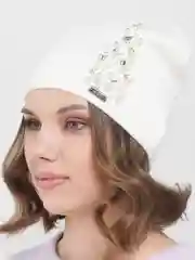Белый шапка  женская со стразами ЛОСК
