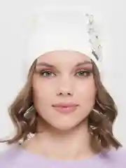 Белый шапка  женская со стразами ЛОСК