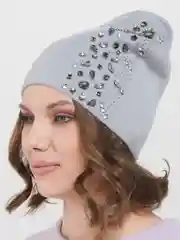 Серый шапка  женская со стразами ЛОСК