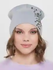 Серый меланж шапка  женская со стразами ЛОСК