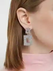 Золотой серьги со стразами квадратные