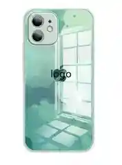 Голубой чехол силиконовый стеклянный (закаленный) на Apple iPhone 12,11,7,8,SE,Pro,Max глянец