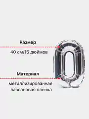 Серебряный большой шар "Цифра 0" воздушный серебряный для праздника, 40 см