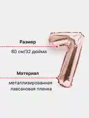 Розовый воздушный шар "Цифра 7" 80 см, розовый