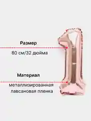 Розовый воздушный шар "Цифра 1" розовый, 80 см