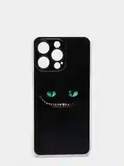 Черный силиконовый чехол на iPhone 13 / Айфон 13 прозрачный, с рисунком, защита камеры
