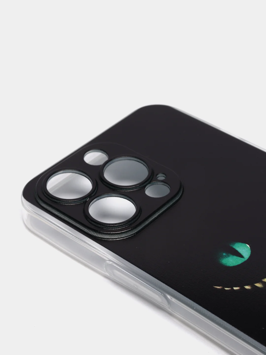 Черный силиконовый чехол на iPhone 13 / Айфон 13 прозрачный, с рисунком, защита камеры
