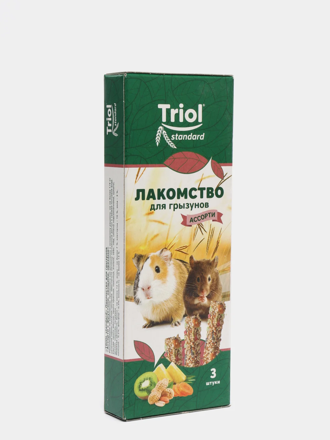 Triol лакомство для грызунов Ассорти (с фруктами, овощами и орехами), упаковка 3 шт, 75 г