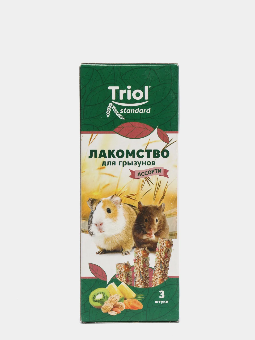 Triol лакомство для грызунов Ассорти (с фруктами, овощами и орехами), упаковка 3 шт, 75 г