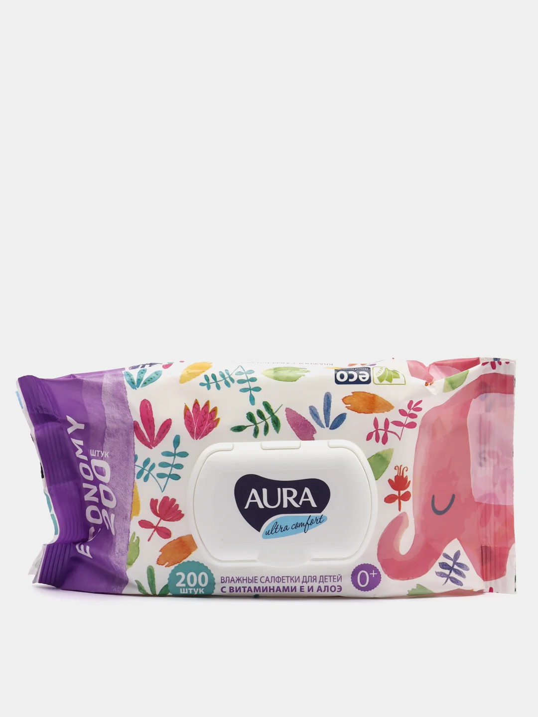 Влажные очищающие детские салфетки Aura Ultra Comfort, без спирта, 200 штук, 0+