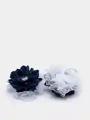 Резинки школьные синие с белым кружевом и стразовым декором, пара